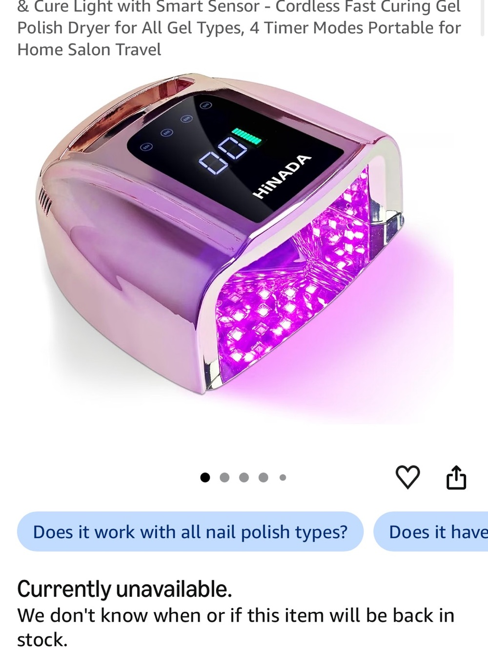 Pink LED UV Nail Lamp cordless